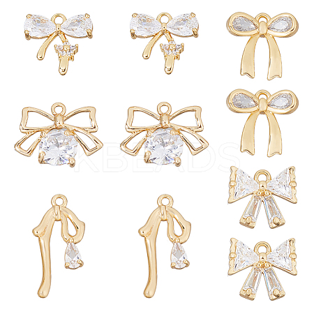 10Pcs 5 Styles Brass Micro Pave Clear Cubic Zirconia Pendants KK-HS0015-25-1