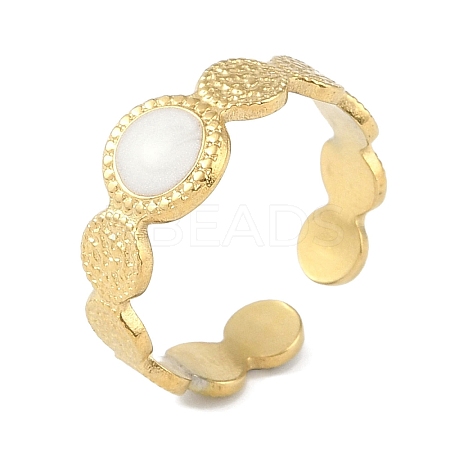 Ion Plating(IP) 304 Stainless Steel Enamel Textured Round Cuff Finger Rings RJEW-L107-066G-01-1