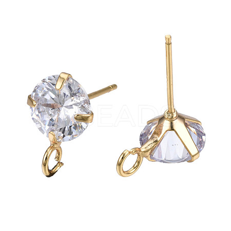 Brass Micro Clear Cubic Zirconia Stud Earring Findings X-KK-R132-065G-NF-1