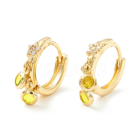Star Cubic Zirconia Hoop Earrings with Flat Round Drop EJEW-P196-19G-07-1