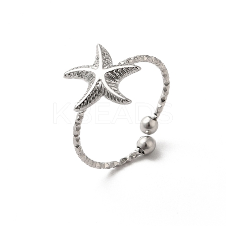 Non-Tarnish 304 Stainless Steel Starfish Open Cuff Rings for Women RJEW-H136-06P-1