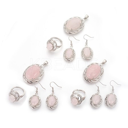 Natural Rose Quartz Jewelry Sets SJEW-P156-01-1