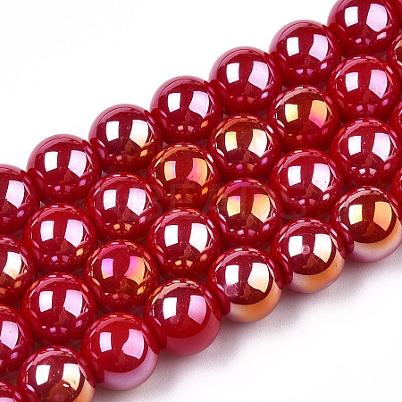 Electroplate Opaque Glass Beads Strands GLAA-T032-P10mm-AB04-1