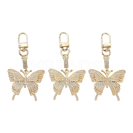 3Pcs Alloy Rhinestone Butterfly Pendant Decorations HJEW-YW00206-1