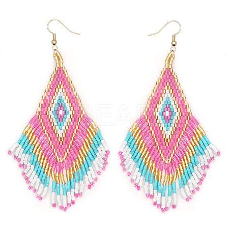 Bohemian Handmade Glass Seed Beads Tassel Dangle Earrings CB9270-4-1