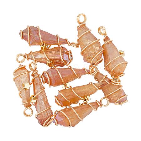 10Pcs Electroplated Raw Rough Natural Quartz Crystal Copper Wire Wrapped Pendants FIND-FH0009-12B-1