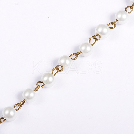 Handmade Round Glass Pearl Beads Chains for Necklaces Bracelets Making AJEW-JB00035-01-1
