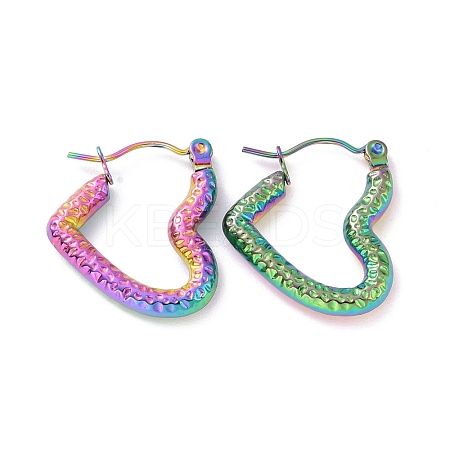 Ion Plating(IP) Rainbow Color 304 Stainless Steel Heart Hoop Earrings for Women EJEW-G293-25M-1