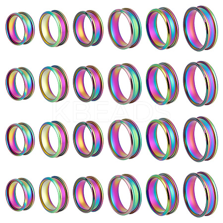 24Pcs 6 Styles 201 Stainless Steel Grooved Finger Ring Settings STAS-ME0003-12MC-1
