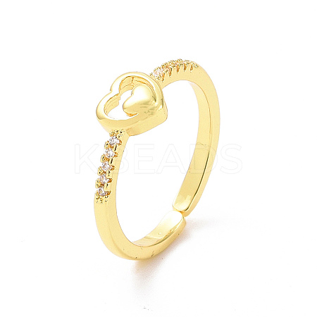 Clear Cubic Zirconia Double Heart Open Cuff Ring RJEW-H127-30G-1