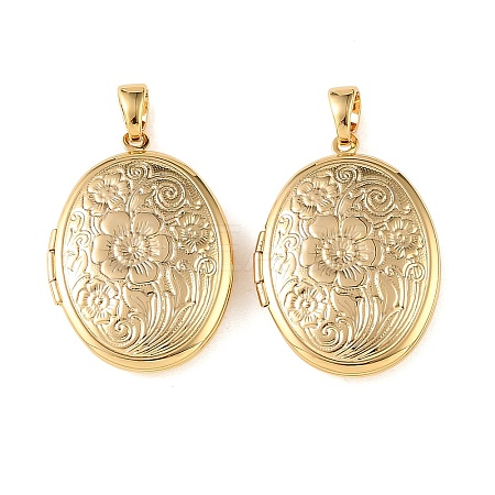 Floral Embossed Brass Locket Pendants KK-CBA7157-01G-1