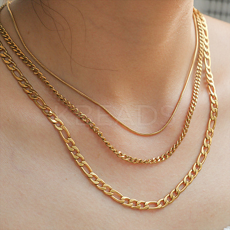 304 Stainless Steel Figaro Chain 3 Layer Necklaces for Women LS-NJEW-A057-02A-G-1