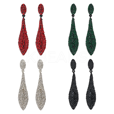 ANATTASOUL 4 Pairs 4 Colors Rhinestone Teardrop Dangle Stud Earrings EJEW-AN0004-73-1