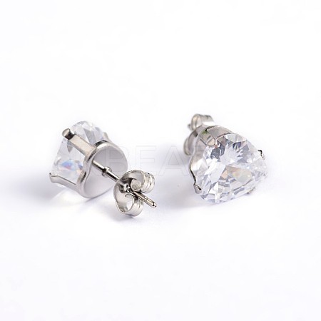 Heart 304 Stainless Steel Cubic Zirconia Stud Earrings EJEW-H306-24-4mm-1