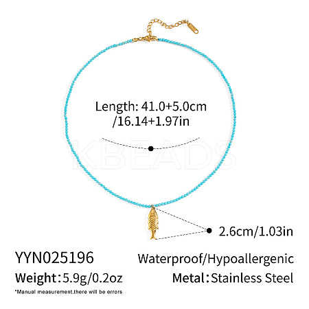 Ocean Theme Synthetic Turquoise Round Beaded 304 Stainless Steel Pendant Necklaces for Women YQ6110-6-1