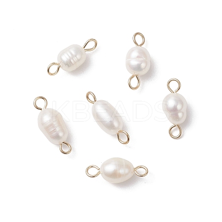 Natural Cultured Freshwater Pearl Rice Connector Charms PALLOY-JF04478-01-1