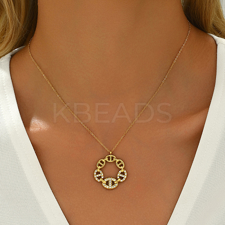 Stainless Steel Crystal Rhinestone Pig Nose Pendant Necklaces for Women CC0126-1