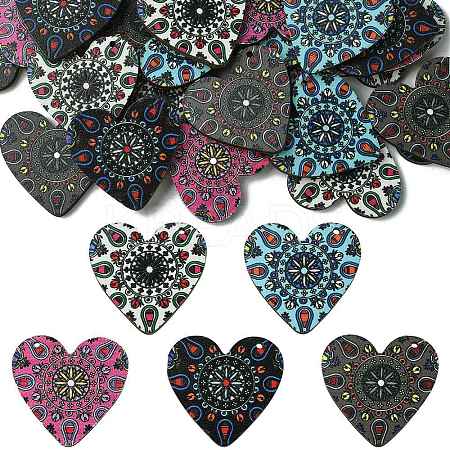 30Pcs 5 Colors Printed Natural Basswood Pendants WOOD-CJ0001-85-1