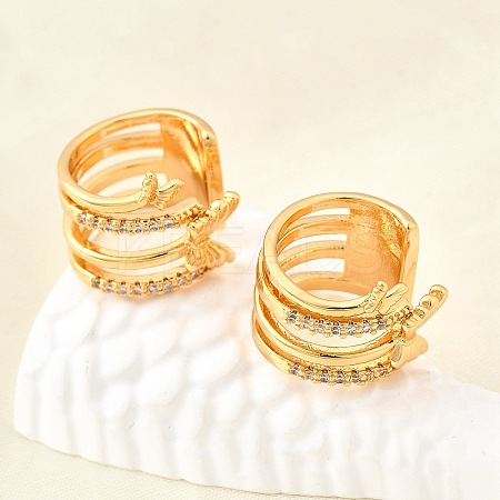 Brass Micro Pave Clear Cubic Zirconia Cuff Earrings EJEW-F370-34G-1