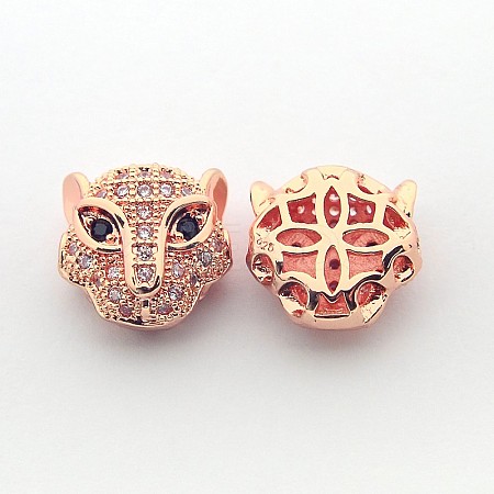 Brass Micro Pave Cubic Zirconia Leopard Beads ZIRC-L007-41RG-1