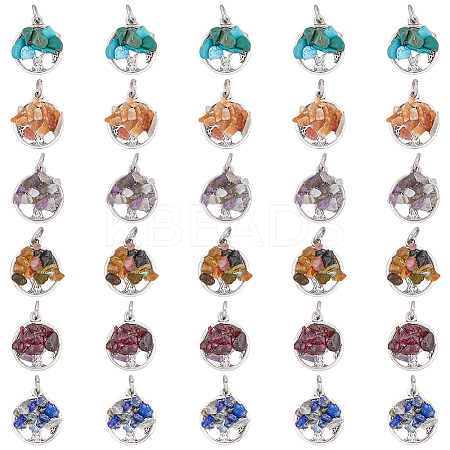 HOBBIESAY 10 Sets 6 Styles Natural & Synthetic Mixed Stone Chip Pendants G-HY0001-35-1