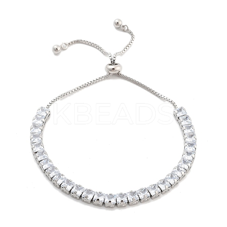 Brass Pave Clear Cubic Zirconia Square Box Chain Slider Bracelets BJEW-B094-10B-P-1