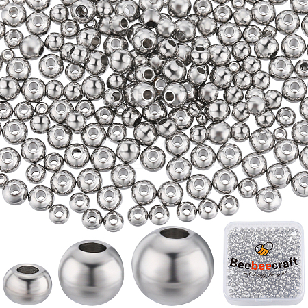 450Pcs 3 Style 304 Stainless Steel Round Beads STAS-BBC0003-44-1