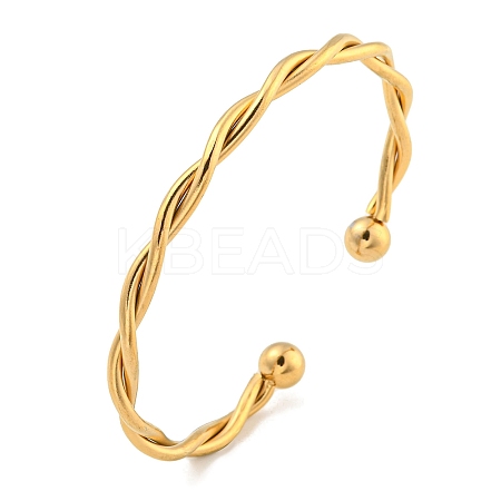 Ion Plating(IP) Twisted 304 Stainless Steel Cuff Bangles for Women BJEW-P331-08G-1