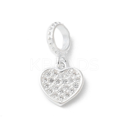 925 Sterling Silver Clear Cubic Zirconia Heart European Dangle Charms LS-STER-H115-07S-1