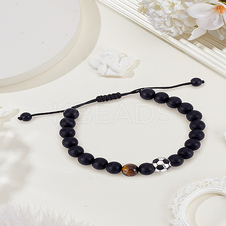 1Pc Sports Theme Glass Round Beads Braided Bead Bracelets for Unisex BJEW-LP0003-67A-1