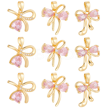 12Pcs 3 Style Brass Micro Pave Cubic Zirconia Pendants KK-BBC0019-52-1