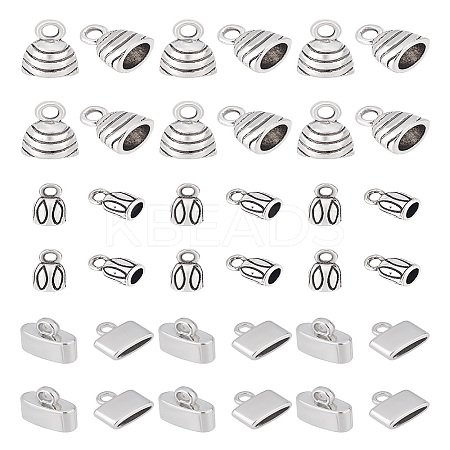 90Pcs 3 Styles Tibetan Style Alloy End Caps TIBE-LP0001-08-1