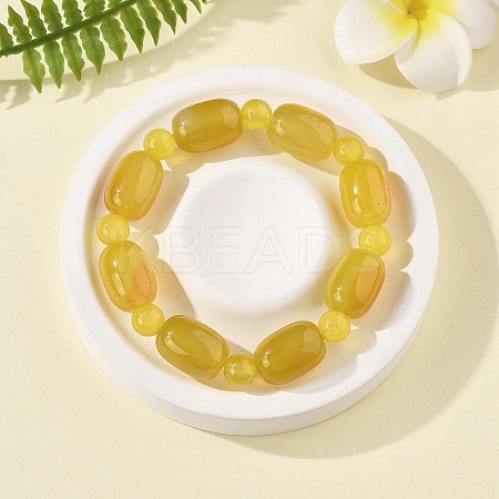 Natural Yellow Agate Bead Stretch Bracelets G-P570-01K-1