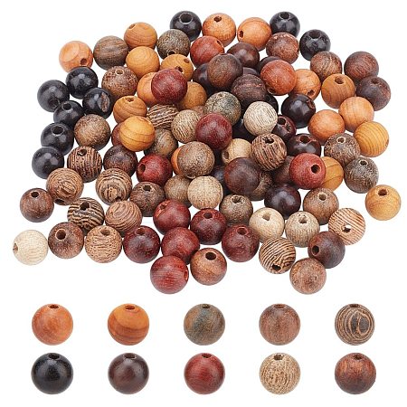 100Pcs 10 Colors Natural African Padauk Wood Beads Strands WOOD-FH0001-71-1