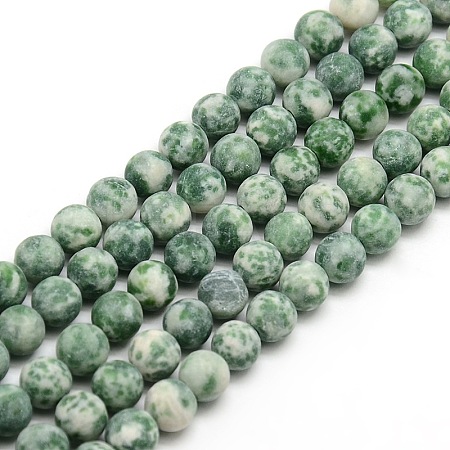 Frosted Natural Green Spot Jasper Round Bead Strands G-M064-4mm-10-1