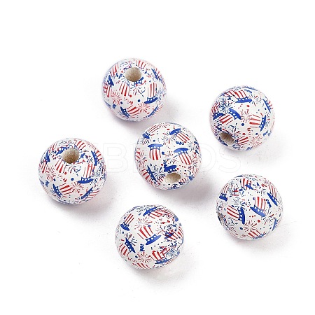 Independence Day Theme Wood European Beads WOOD-Z005-01B-03-1