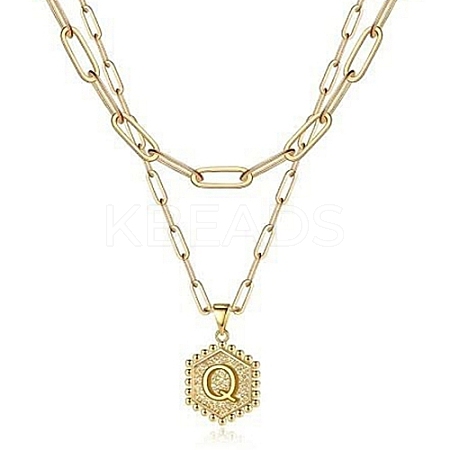 Real 18K Gold Plated 304 Stainless Steel Paperclip Chains Double Layer Necklaces AN1969-13-1
