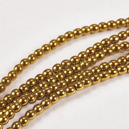 Golden Plated Electroplate Non-Magnetic Synthetic Hematite Round Beads Strands X-G-J169A-2mm-04-1