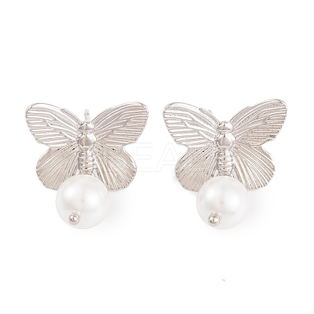 Rack Plating Brass ABS Pearl Earrings EJEW-S219-05P-1