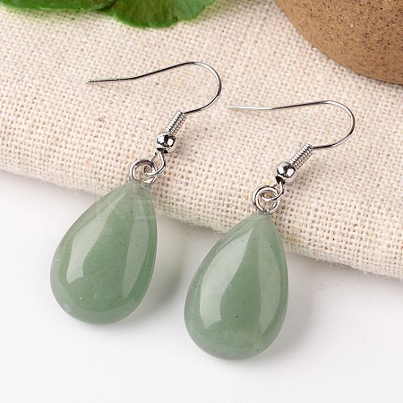 Natural Green Aventurine Teardrop Dangle Earrings X-EJEW-J089-01-1