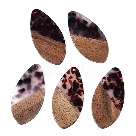 Transparent Resin and Walnut Wood Pendants RESI-T057-05B-1