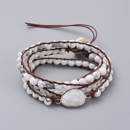 Faceted Glass & Natural Howlite Beaded Wrap Bracelets BJEW-JB05035-04-1