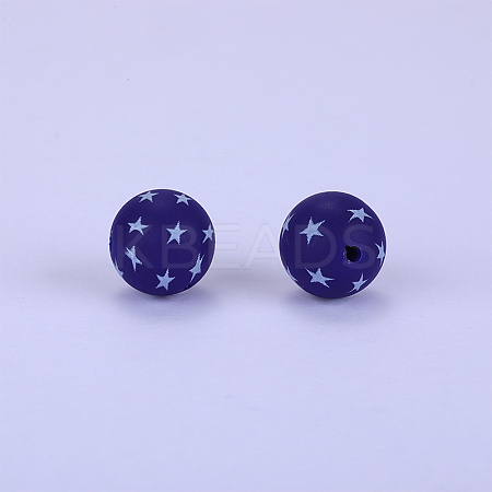 Printed Round with Star Pattern Silicone Focal Beads LS-SI-JX0056A-103-1