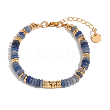 Retro Natural Lapis Lazuli & Stainless Steel Beaded Bracelets for Women NO5359-4-1