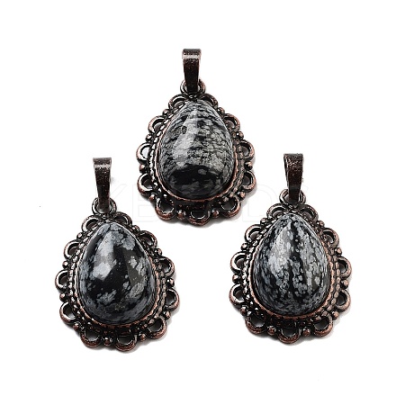 Natural Snowflake Obsidian Teardrop Pendants G-K363-01R-18-1
