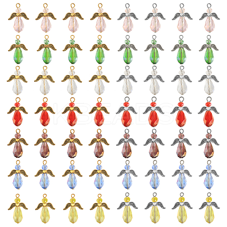56Pcs 7 Color Electroplate Glass Pendants PALLOY-AB00116-1