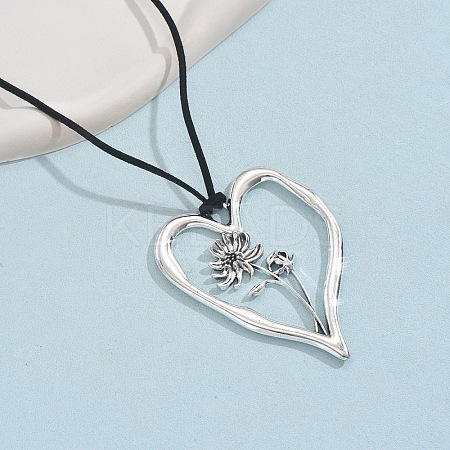 Birth Flower Heart Zinc Alloy Pendant Black Faux Suede Cord Necklaces for Women FS-WGA5BEC-11-1