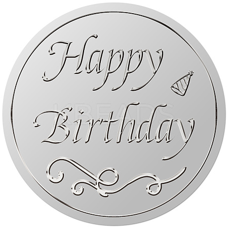 Round Plastic Silver Foil Embossed Picture Stickers DIY-WH20008-003-1