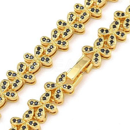 Rack Plating Brass Pave Cubic Zirconia Butterfly Link Necklaces NJEW-A031-03G-04-1
