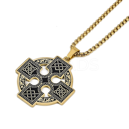 201 Stainless Steel Goth Knot Cross Pendant Box Chain Necklaces NJEW-M010-05G-1
